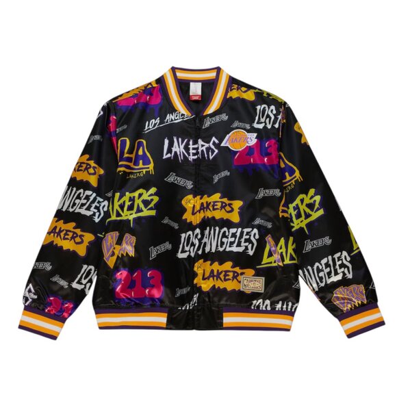 Mitchell & Ness Los Angeles Lakers Slap Sticker Reversible Jacket Black Large - Picture 2 of 5